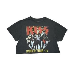 KISS World Tour '77 Graphic Crop T-Shirt – Size M – Black Band Tee (2021)